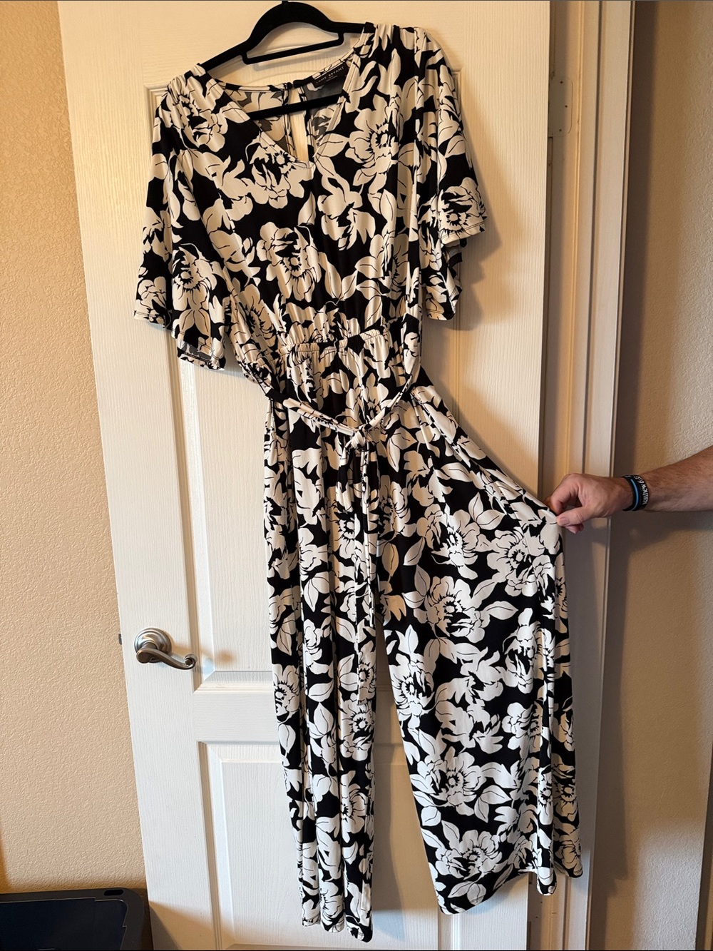 34. Lane & Bryant Black & White Floral Jumpsuit with Tie Waist 14/16